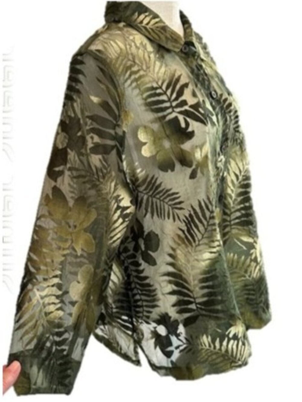 TANJAY Semi Sheer Green Floral Shirt - 16